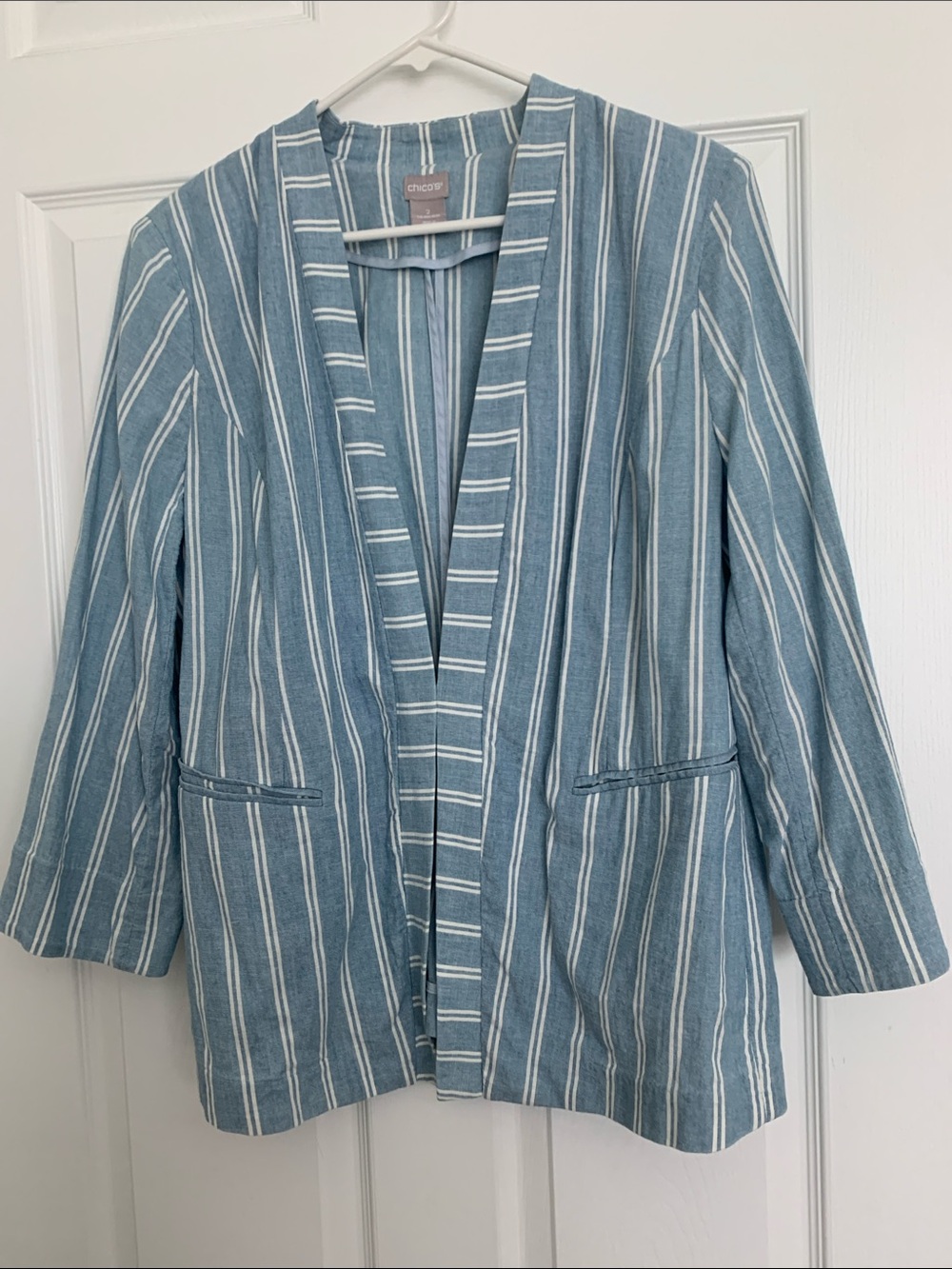 Chico's Cotton Blue and White Striped  Jacket